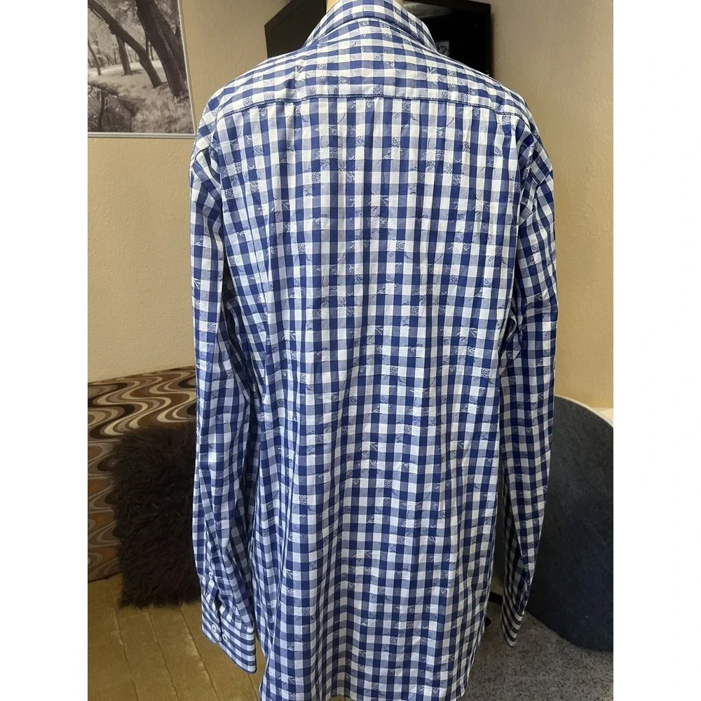 Bugatchi NeMens Medium Shaped Fit Blue / White‎ Plaid Long Sleeve Shirt Light